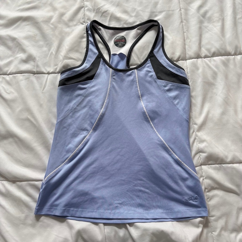 Vintage Womens Racerback Tennis Golf Tank Top Blue Black Medium Preppy Y2K